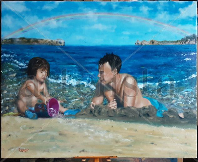 ''Children's game'' Oil Canvas Marine Painting