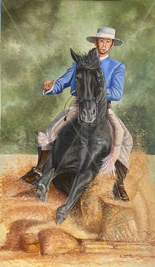 Jinete en concurso de reining Oil Canvas Sports