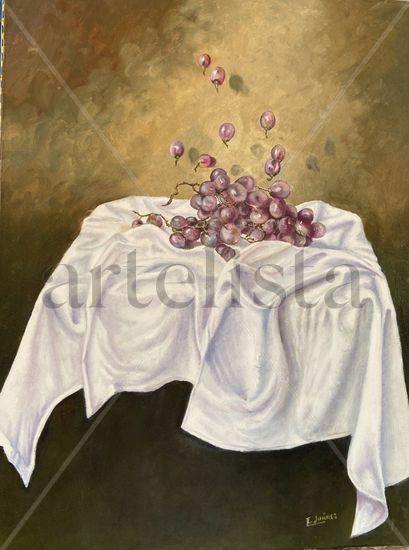 Bodegón de uvas sobre paño Oil Canvas Still Life Paintings