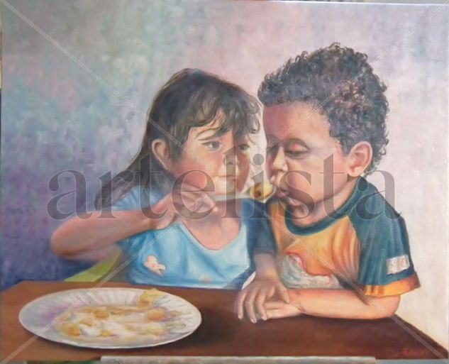 Dando de comer Oil Canvas Figure Painting