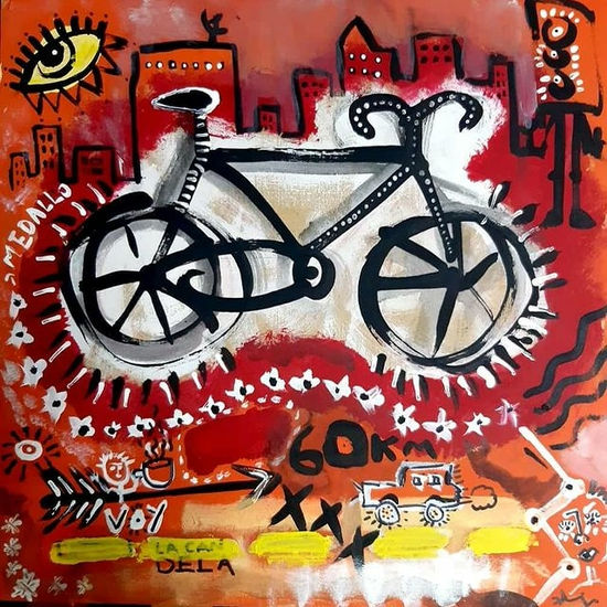 Bike Medallo Acrylic Panel Figure Painting