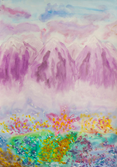 Purple hills with flowers Watercolour Paper Landscaping