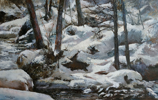 Nieve en  la orilla del rio