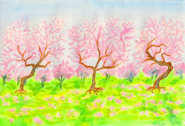 Pink garden 3 Watercolour Paper Landscaping