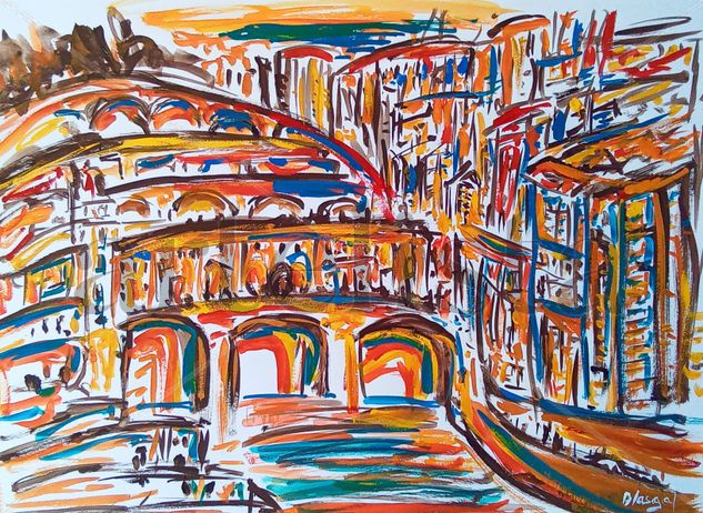 Ponte Vecchio, Florencia Gouache Papel Paisaje