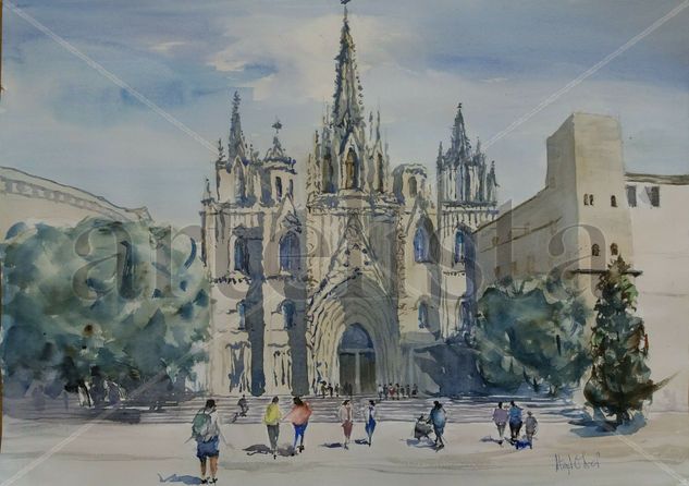 catedral de Barcelona Acuarela Papel Paisaje