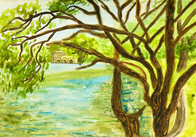 Willow trees and lake Watercolour Paper Landscaping