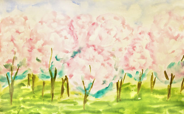 Pink garden 2 Watercolour Paper Landscaping