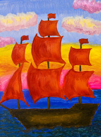 Ship with red sails