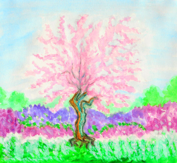 Cercis tree 1 Watercolour Paper Landscaping