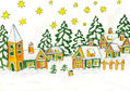 Winter landscape with green houses