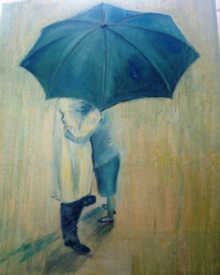 Bajo la lluvia Oil Canvas Figure Painting