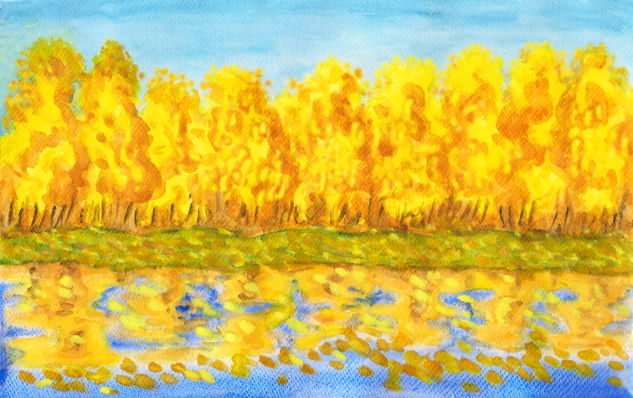 Golden forest Acuarela Papel Paisaje