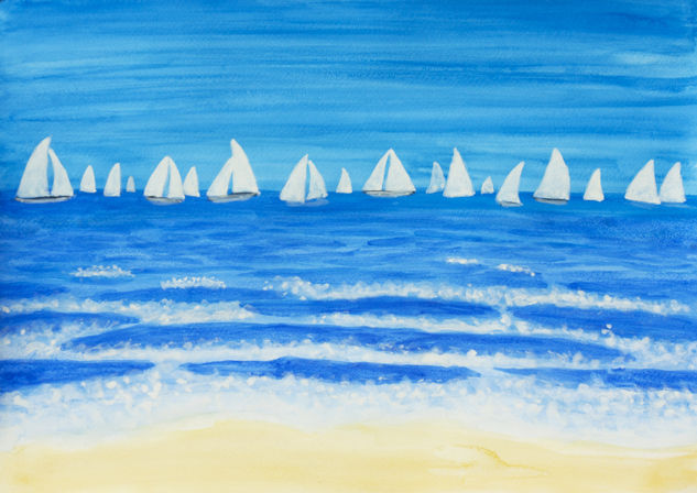 White regatta 1 Watercolour Paper Marine Painting