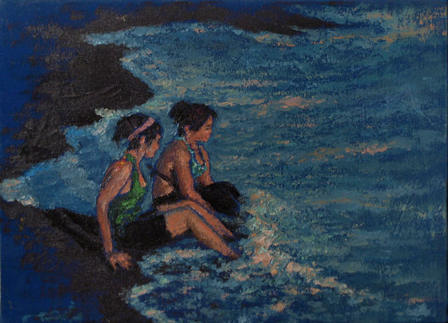 En La Playa Oil Canvas Marine Painting