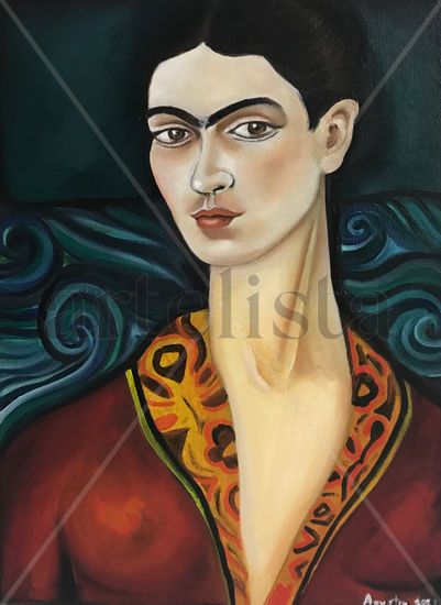 Frida con el abrigo de terciopelo Oil Canvas Portrait