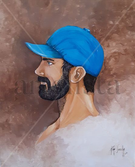 HOMBRE CON GORRA Acrílico Lienzo Retrato