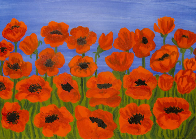 Red poppies on blue sky Óleo Cartulina Floral