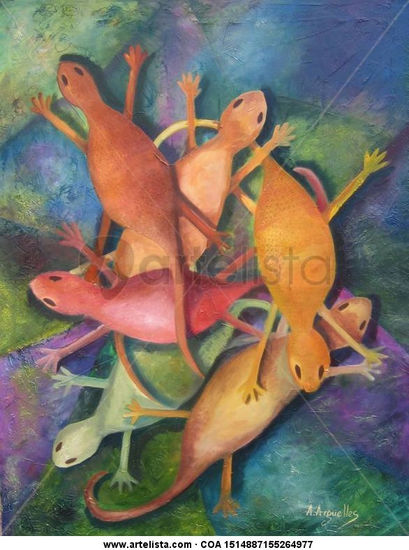 Salamandras festivas Oil Canvas Animals