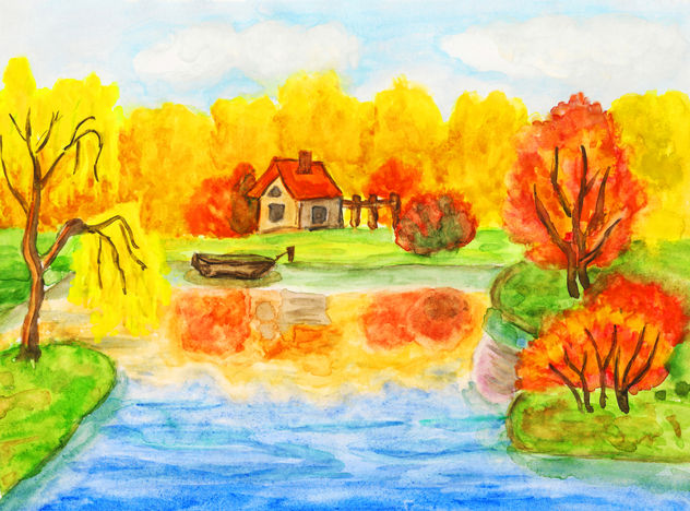 Autumn landscape with house