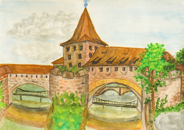 Nuremberg 8 Acuarela Papel Paisaje