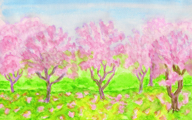 Pink garden 4 Acuarela Papel Paisaje