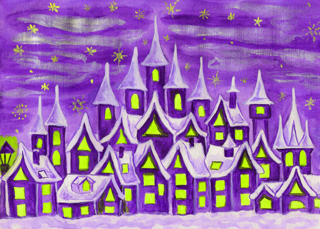 Dreamstown violet Acuarela Papel Paisaje