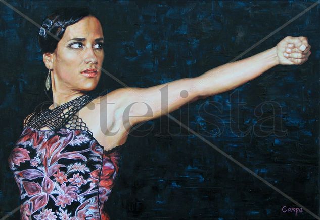 Karen Lugo 2 (Flamenco Dancer) Óleo Lienzo Retrato