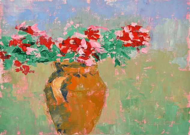 Una maceta en el jardin Oil Paper Floral Painting