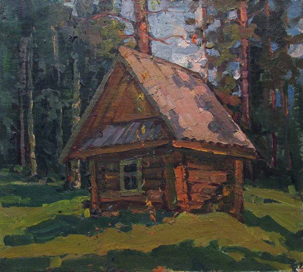 Forest hut Oil Card Landscaping