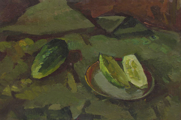 Still life with cucumbers Óleo Cartulina Bodegones