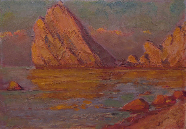 Rock in the sea Oil Card Marine Painting