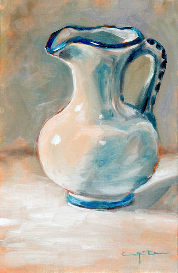 Jarra pequeña en azul Oil Paper Still Life Paintings