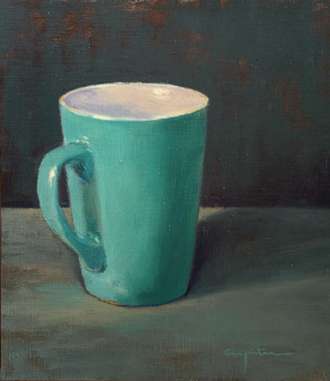 Taza azul Oil Paper Still Life Paintings