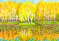 Island with birches, autumn