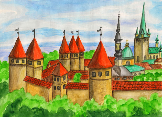 Tallinn Acuarela Papel Paisaje