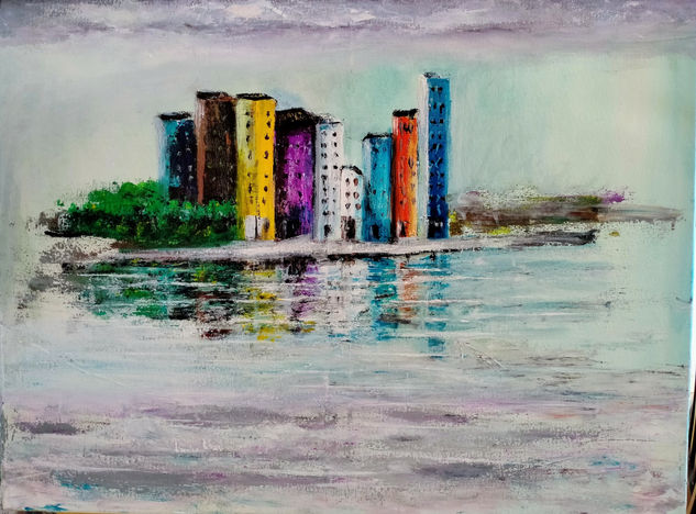 Ciudad marinera Acrylic Canvas Landscaping