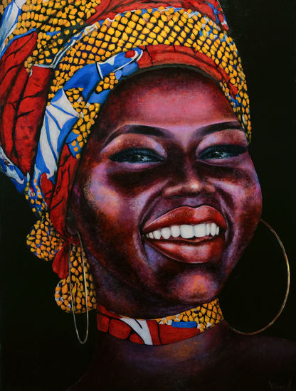 Anastasia Woron: "Belleza Africana"-Óleo Original Firmado (60x80 cm.) 2022 Oil Canvas Portrait