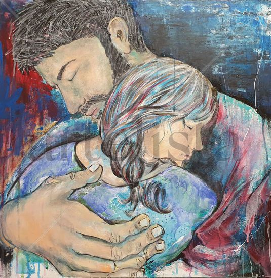 ABRAZO FRATERNAL Acrylic Canvas Figure Painting