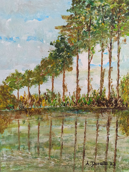 Reflejos de Álamos en el Epte Acrílico Lienzo Paisaje