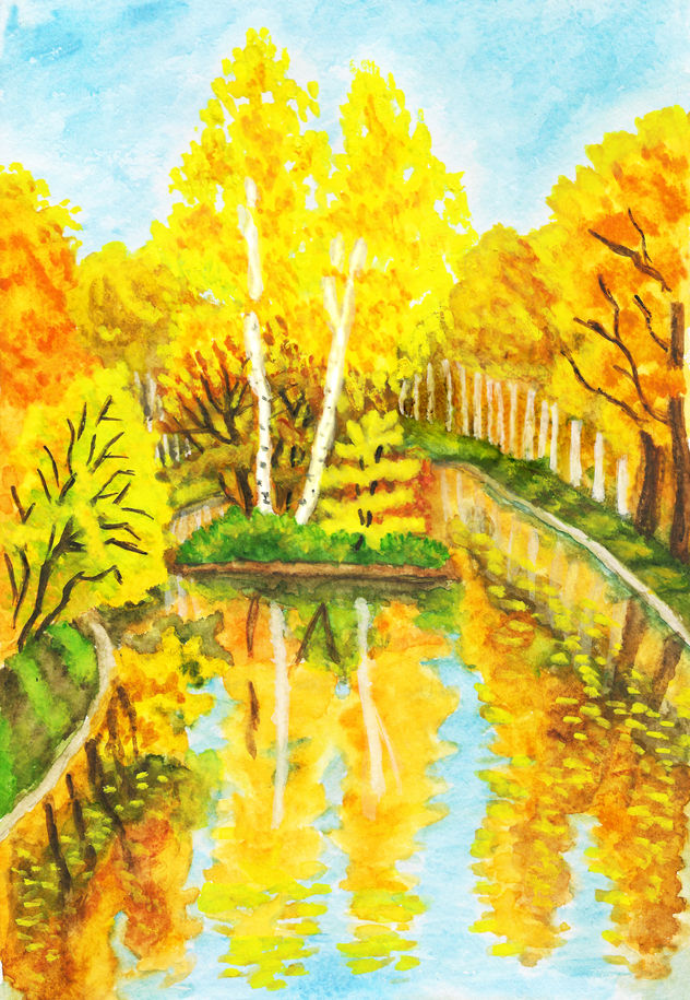Island with reflection, autumn