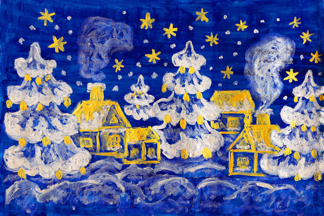 Golden houses and silver fir-trees Gouache Paper Landscaping