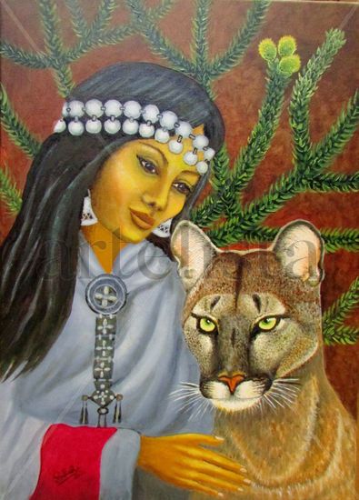 Amistad sagrada mapuche. Oil Canvas Figure Painting