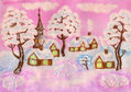 Winter landscape on pink