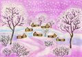 Winter landscape on purple