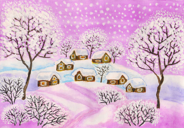 Winter landscape on purple