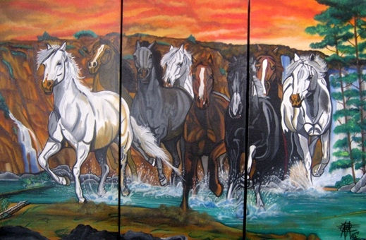 TRIPTICO CABALLOS Oil Canvas Animals