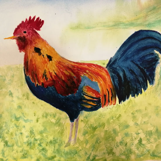 El gallo rojo Watercolour Card Animals