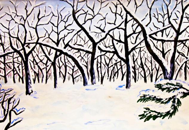 Winter forest Gouache Papel Paisaje