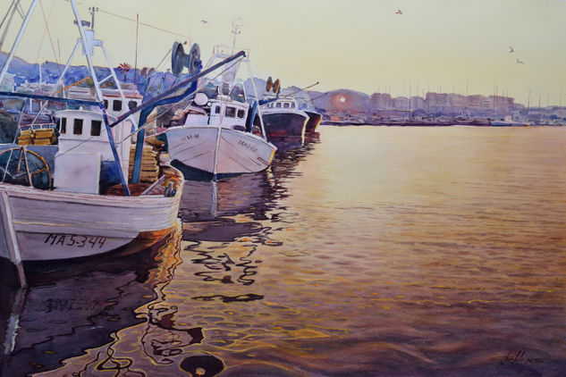 "Amanecer en el puerto de Caleta" Acuarela Papel Marina